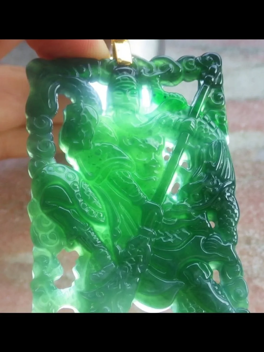 Certificate jadeite silver 925 gold clasp bail pendant guan gong god dragon
